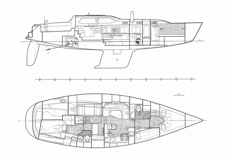 Custom Yacht Photos Pics Blueprint of 2000 Sabre 452 yacht, showcasing interior layout and design details.
