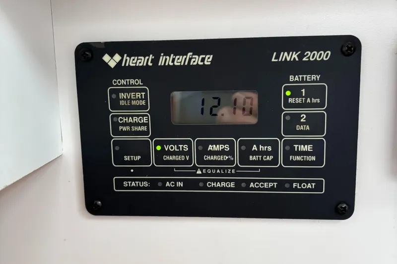 Custom Yacht Photos Pics Heart Interface Link 2000 control panel displaying 12.0 volts, Sabre 452, year 2000 model.