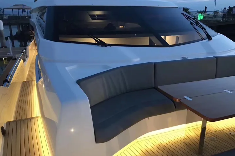 Ferretti 850 Yacht Photos Pics Luxurious 2017 Ferretti Yachts 850 with elegant deck seating and ambient lighting.