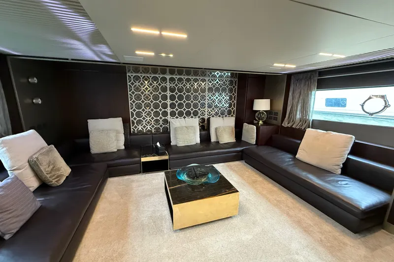 Ferretti 850 Yacht Photos Pics Luxurious interior of 2017 Ferretti Yachts 850 with elegant seating and modern decor.