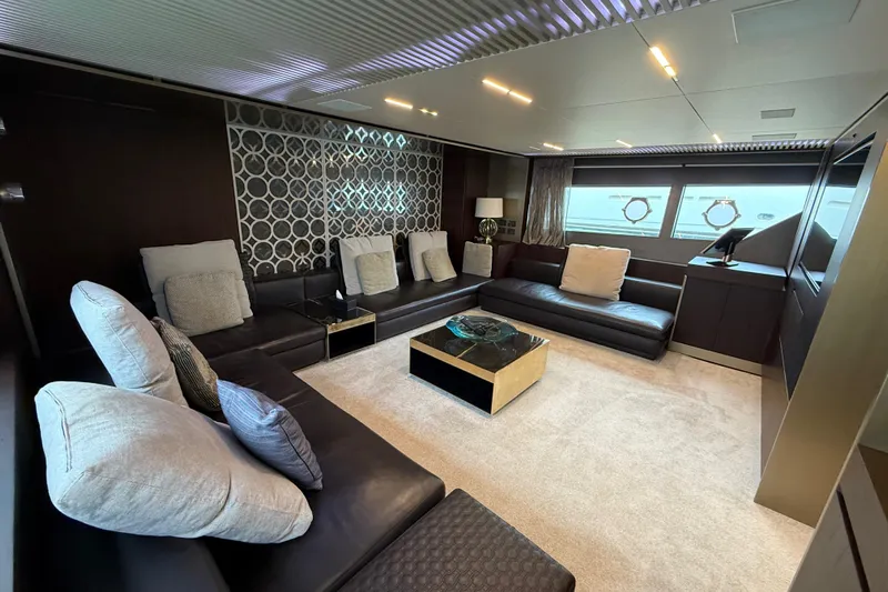 Ferretti 850 Yacht Photos Pics Luxurious interior of 2017 Ferretti Yachts 850 with elegant seating and modern decor.