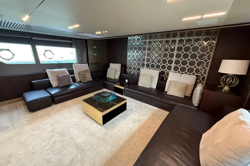 Ferretti 850 Yacht Photos Pics Luxurious interior of 2017 Ferretti Yachts 850 with elegant seating and modern decor.