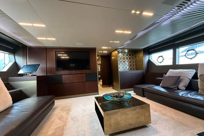 Ferretti 850 Yacht Photos Pics Luxurious interior of 2017 Ferretti Yachts 850 with modern furnishings and elegant decor.