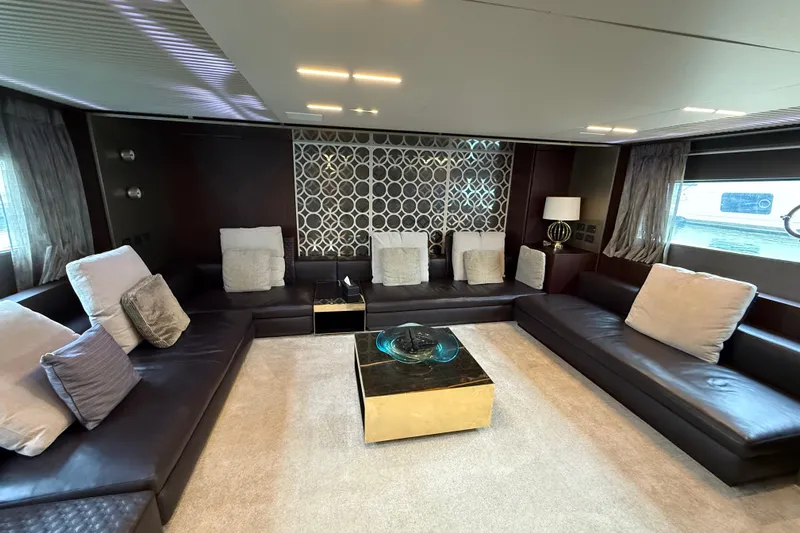 Ferretti 850 Yacht Photos Pics Luxurious interior of 2017 Ferretti Yachts 850 with elegant seating and modern decor.