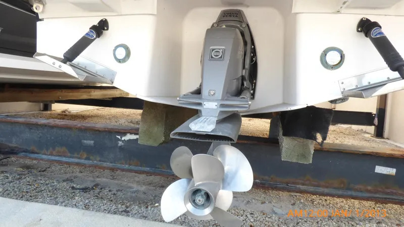  Yacht Photos Pics 2018 Regal 28 Express boat stern with propeller and outdrive.