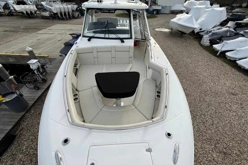 Siper Brokerage Yacht Photos Pics 2021 Boston Whaler 380 Realm boat with spacious seating and sleek design.