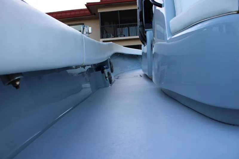  Yacht Photos Pics 2019 Conch 33 boat interior with sleek blue finish and modern design.