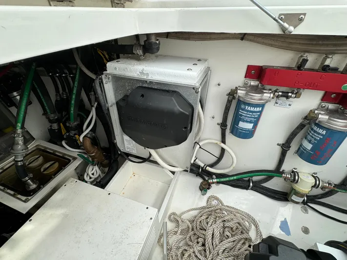  Yacht Photos Pics 2019 HCB Siesta engine compartment with Yamaha filters and various mechanical components.