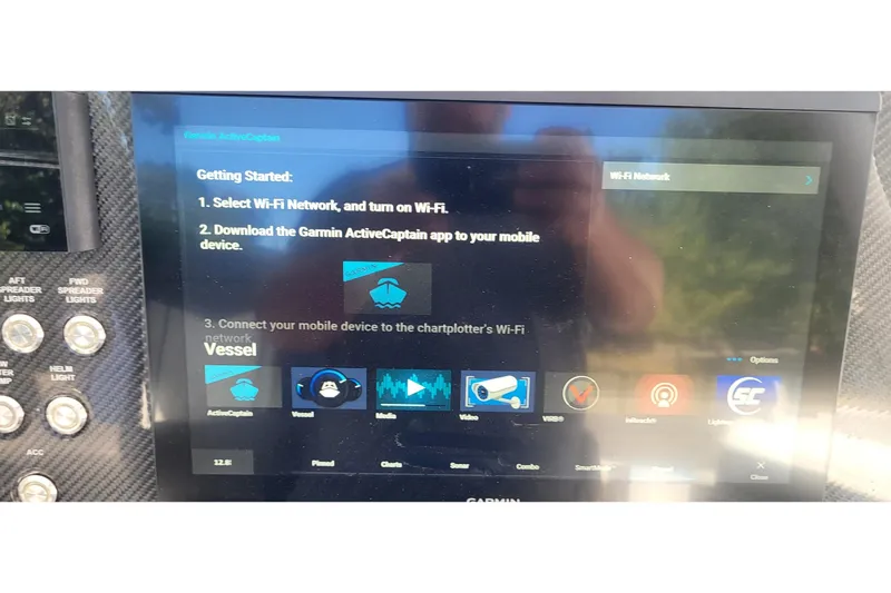  Yacht Photos Pics Garmin ActiveCaptain setup screen on 2022 Fountain 34 SC boat display.