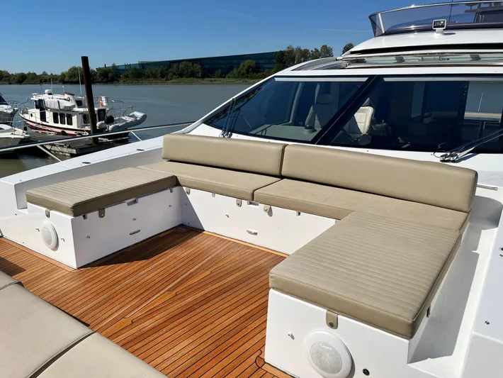  Yacht Photos Pics Luxurious seating area on 2016 Azimut 77S yacht with teak deck.