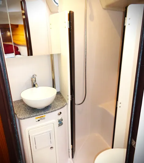 Meru Yacht Photos Pics 2019 Catalina 425 yacht bathroom with modern sink and shower.