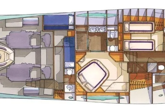  Yacht Photos Pics Floor plan of 2005 Selene 47 yacht, showcasing cabin layout and amenities.