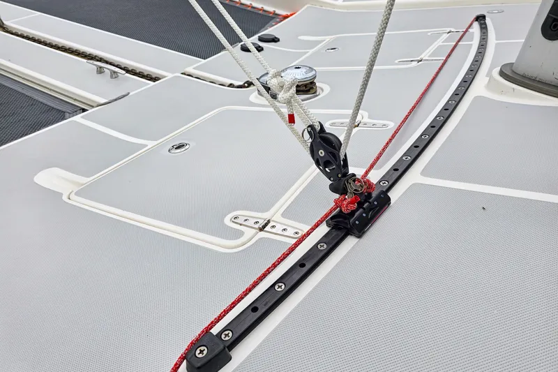 Surfer Girl Yacht Photos Pics Deck of 2018 Maine Cat 38 LS with rigging and hardware details.