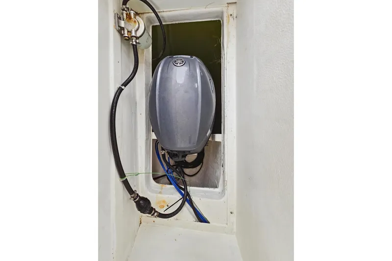 Surfer Girl Yacht Photos Pics Engine compartment of 2018 Maine Cat 38 LS with visible wiring and components.