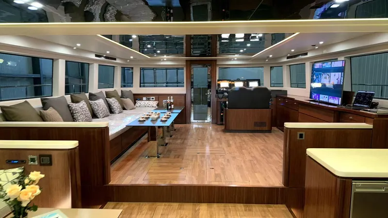  Yacht Photos Pics Luxurious interior of 2024 Mazarin 55 Catamaran HYBRID with modern furnishings and spacious layout.