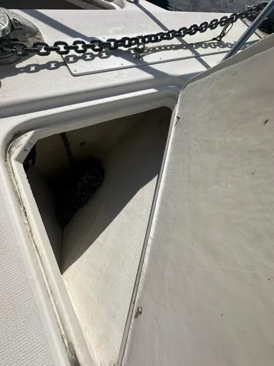  Yacht Photos Pics Anchor storage compartment on a 2003 Riviera 40 Convertible boat.