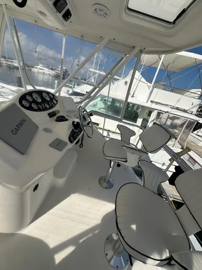  Yacht Photos Pics Helm station of 2003 Riviera 40 Convertible yacht with Garmin navigation system.