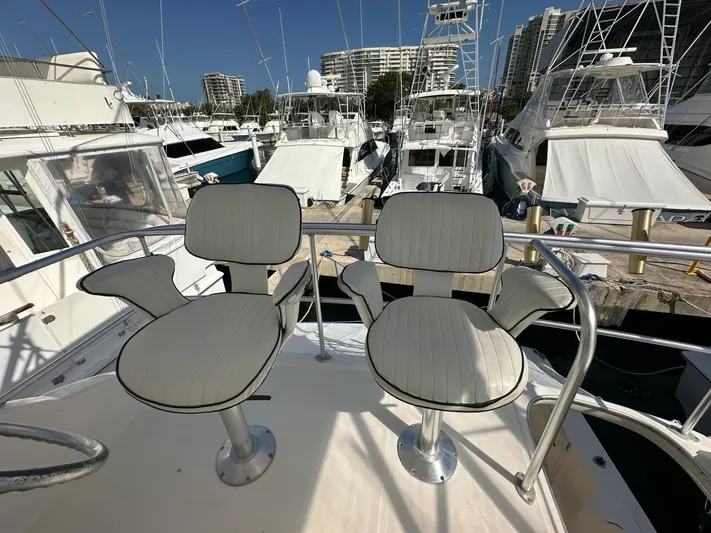  Yacht Photos Pics Two seats on the flybridge of a 2003 Riviera 40 Convertible yacht.