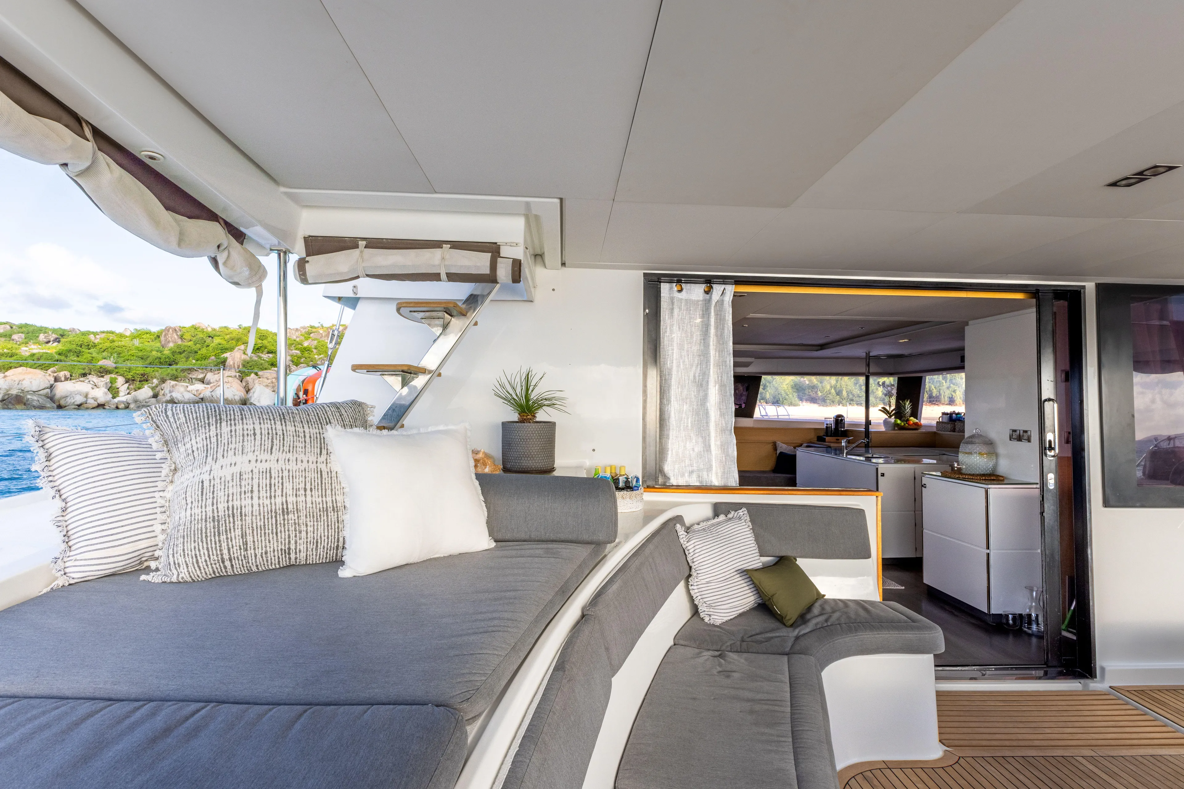  Yacht Photos Pics Luxurious 2017 Fountaine Pajot Victoria 67 yacht interior with plush seating and modern design.