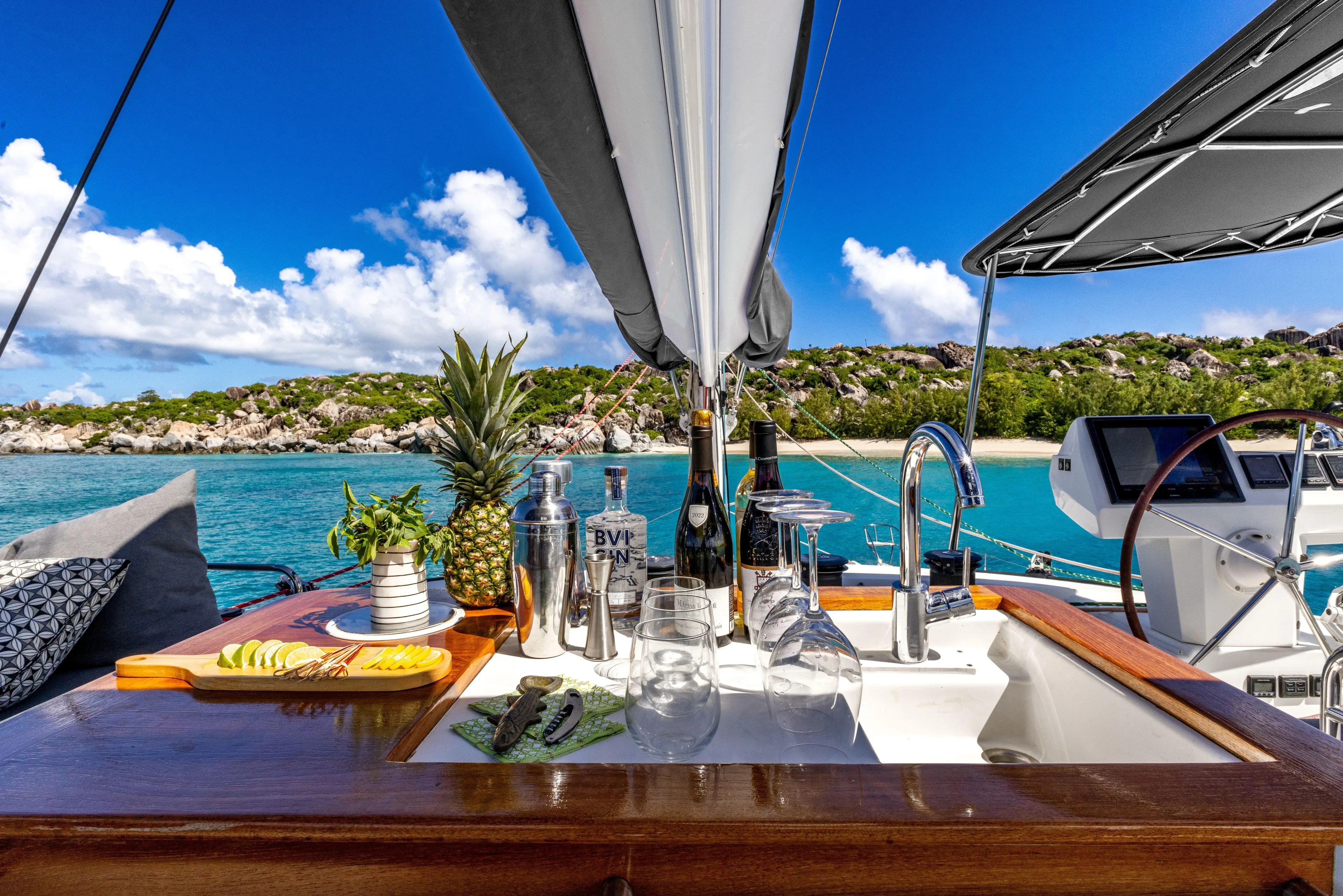  Yacht Photos Pics Luxurious 2017 Fountaine Pajot Victoria 67 yacht with outdoor bar and stunning ocean view.