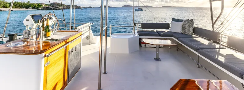  Yacht Photos Pics Luxurious 2017 Fountaine Pajot Victoria 67 yacht deck with ocean view and elegant seating area.