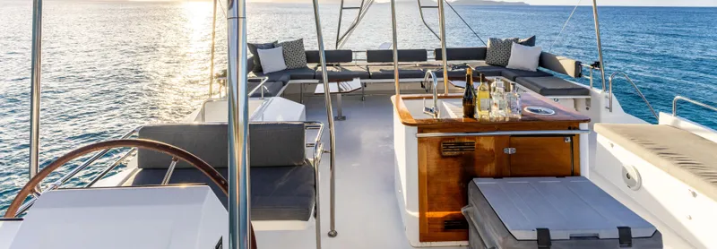  Yacht Photos Pics Luxurious deck of 2017 Fountaine Pajot Victoria 67 yacht with ocean view.