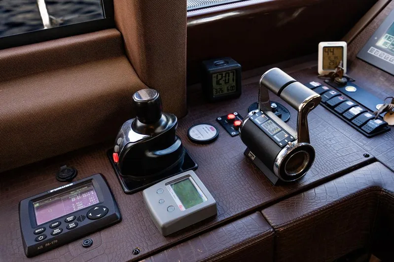 Vitamin Sea Yacht Photos Pics Control panel of a 2011 Azimut 70 Fly yacht with navigation instruments.