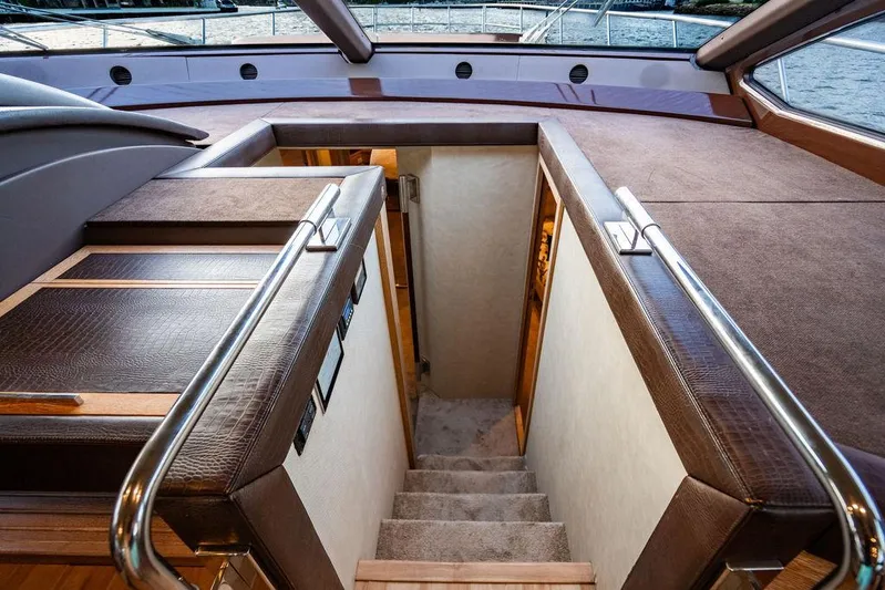 Vitamin Sea Yacht Photos Pics Staircase leading below deck on 2011 Azimut 70 Fly yacht.