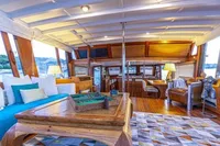 Luxurious interior of 1987 Aberdeen Marina Complex Chinese wood junk boat.