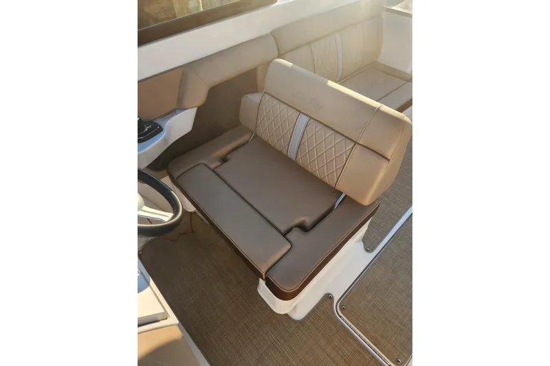  Yacht Photos Pics 2017 Sea Ray SDX 290 Outboard boat interior with tan leather seating.