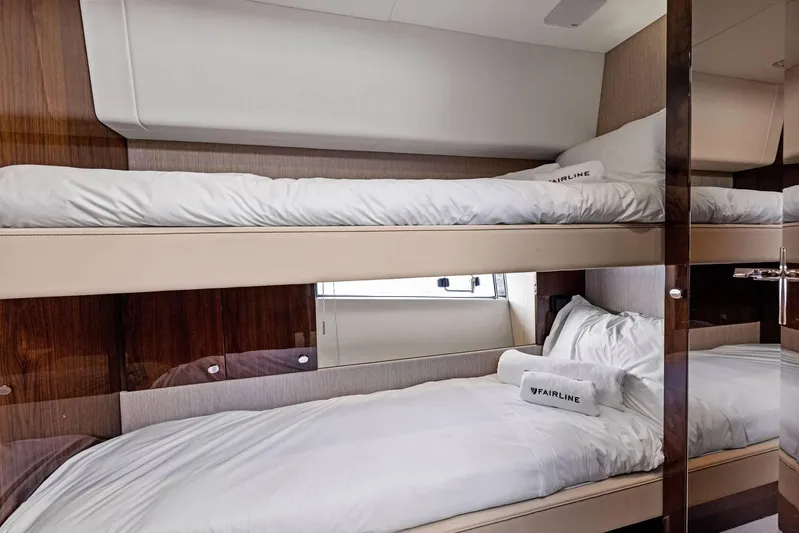 Gt50/251 Yacht Photos Pics Interior of 2025 Fairline Targa 50 GT yacht with luxurious bunk beds.