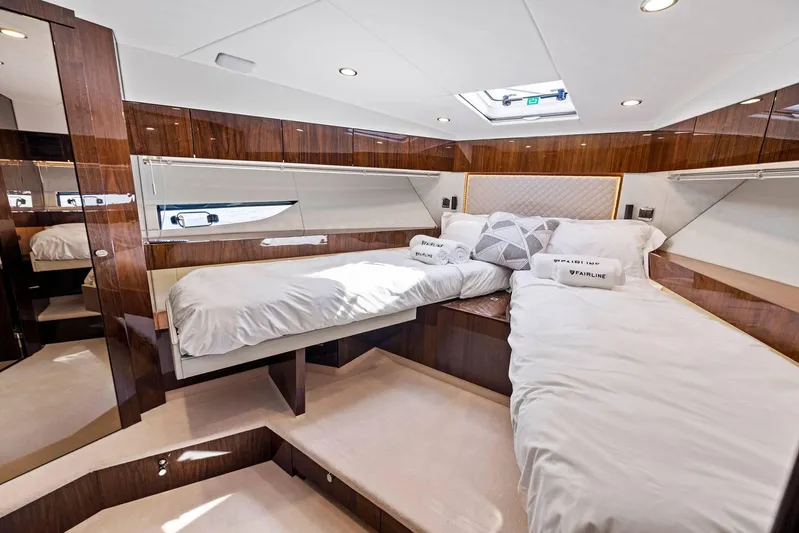 Gt50/251 Yacht Photos Pics Luxurious interior of 2025 Fairline Targa 50 GT yacht cabin with modern design.