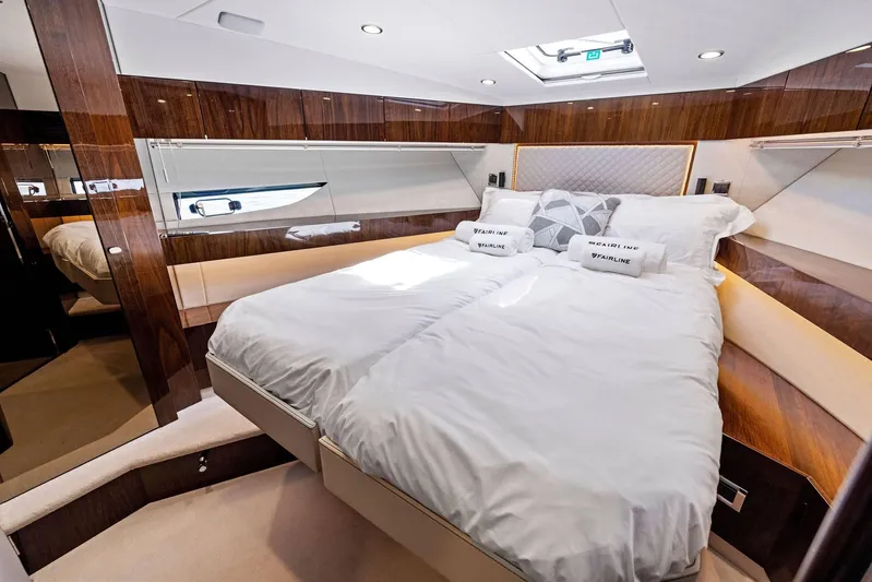 Gt50/251 Yacht Photos Pics Luxurious bedroom interior of 2025 Fairline Targa 50 GT yacht with modern design.