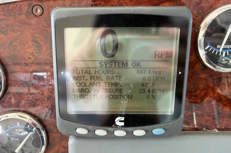  Yacht Photos Pics Dashboard display of a 2005 Formula 48 Yacht showing engine metrics.