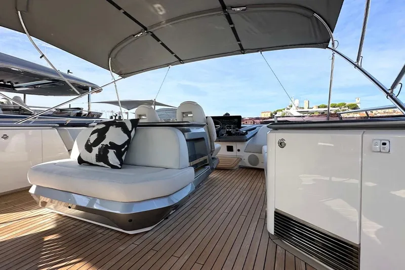  Yacht Photos Pics Luxurious 2025 Princess S80 yacht interior with elegant seating and modern design.