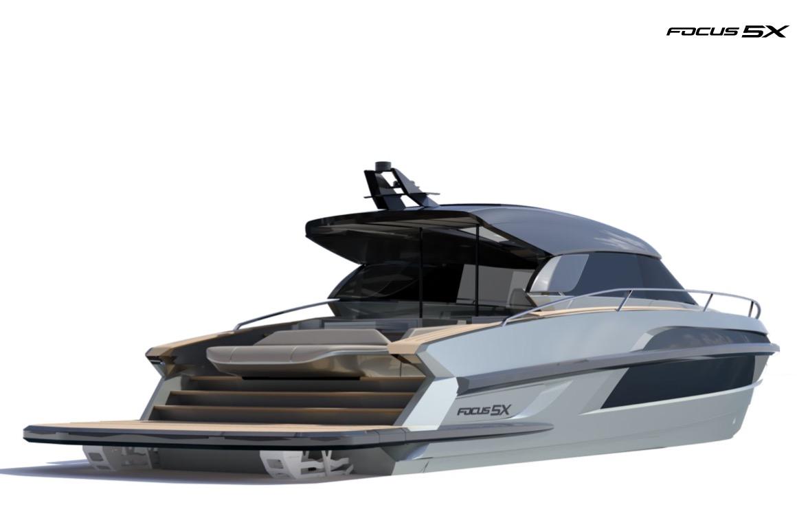 Sleek 2026 Focus 5X yacht with modern design and luxurious features.