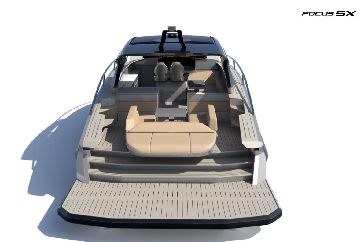 Luxury 2026 Focus 5X yacht with spacious deck and modern design.