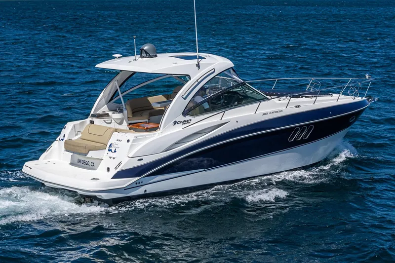 Cruel Summer Yacht Photos Pics 2012 Cruisers 380 Express yacht cruising on open blue waters.