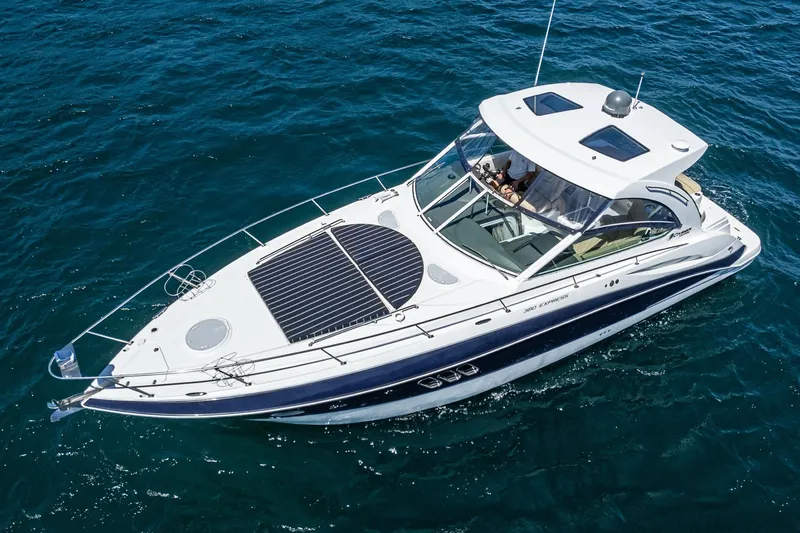 Cruel Summer Yacht Photos Pics 2012 Cruisers 380 Express yacht cruising on open blue water.