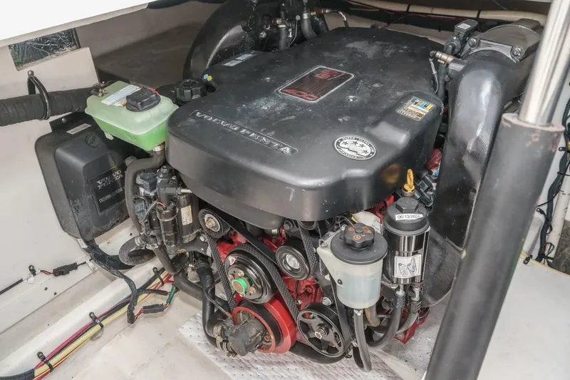 Cruel Summer Yacht Photos Pics 2012 Cruisers 380 Express engine compartment with Volvo Penta engine.