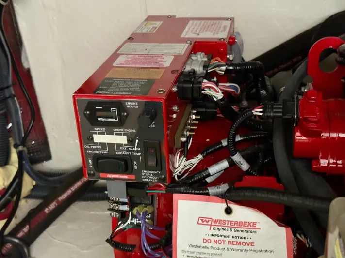  Yacht Photos Pics Engine control panel of a 2020 Regal 33 Express boat, featuring Westerbeke components.