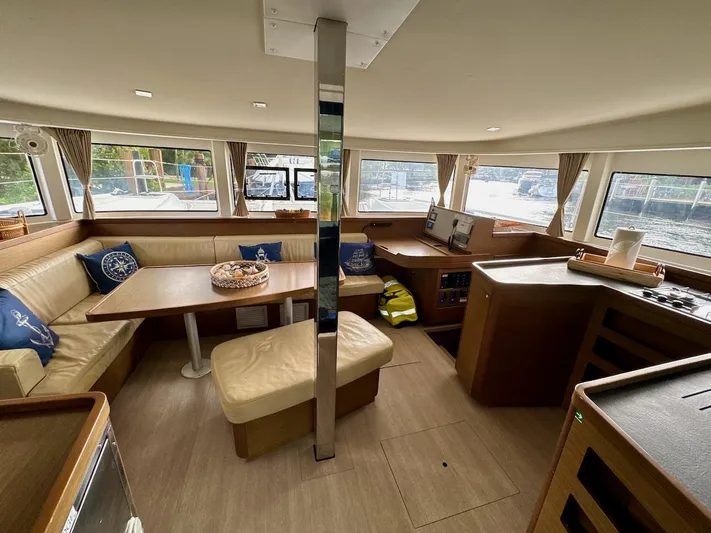 Orion Yacht Photos Pics Interior of 2019 Lagoon 42 catamaran, featuring spacious seating and modern amenities.