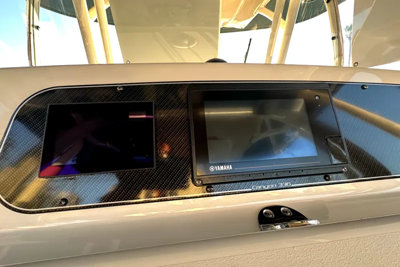 Killer B Yacht Photos Pics 2019 Grady-White Canyon 336 dashboard with Yamaha display screens.
