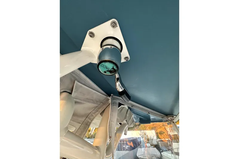 Killer B Yacht Photos Pics 2019 Grady-White Canyon 336 boat detail, featuring a mounted rod holder.