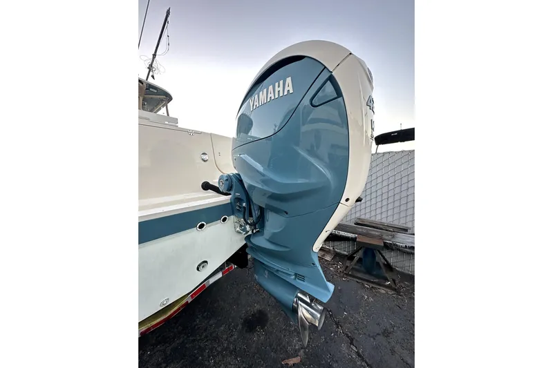 Killer B Yacht Photos Pics 2019 Grady-White Canyon 336 with Yamaha outboard motor, docked outdoors.