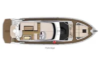 Top view of 2023 Cranchi E52F yacht layout with flybridge.