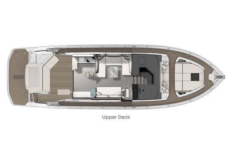  Yacht Photos Pics Upper deck layout of 2023 Cranchi E52F yacht, featuring spacious seating and navigation areas.