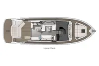 Upper deck layout of 2023 Cranchi E52F yacht, featuring spacious seating and navigation areas.