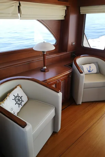 Ripplecove Yacht Photos Pics Interior of 2006 Vicem 54 Classic yacht with elegant seating and nautical decor.