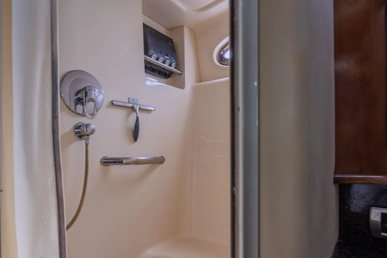 Pure Drive Yacht Photos Pics Shower area in 2005 Sea Ray 390 Motor Yacht with modern fixtures.